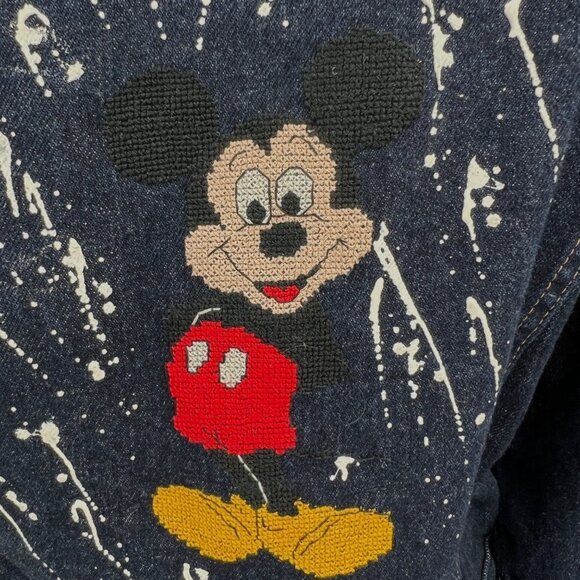 Vintage 80s Wrangler Denim Cropped Jacket Hand Embroidered Mickey Mouse‎ Disney - Picture 3 of 8